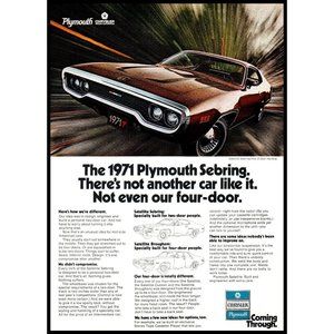 1971 Plymouth Satellite Sebring Plus Hardtop Vintage Print Ad Wall Art Photo